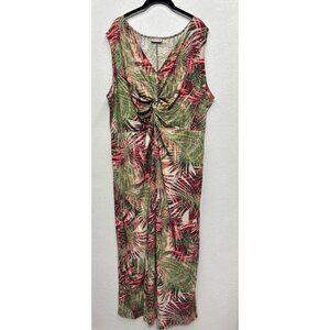 Catherines Maxi Dress 3X Front Twist Knot Stretch Tropical Palm Hawaiian READ